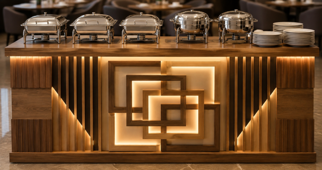 ELEGANT WEDDING BUFFET COUNTER IN WOOD
